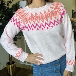 Cat & Jack Cozy Light Pink Colorful Pattern Crewneck Sweater Knit Size XL 14/16